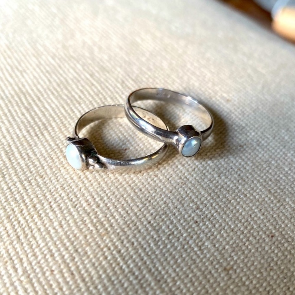 Two Sterling Silver Freshwater Pearl Rings Stackable Pair Jewelry